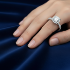 925 Silver Moissanite Round Halo Accented Ring