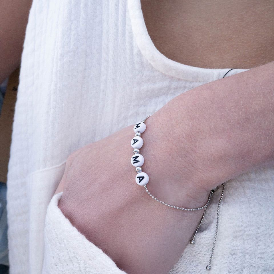 18K gold PVD Stainless Steel Beaded Mama Adjustable Bracelet