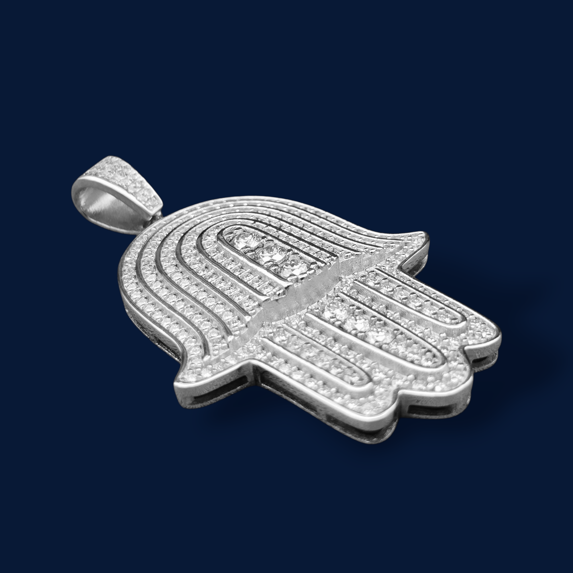 925 Silver Moissanite Hamsa Hand Pendant 2.30 CTW