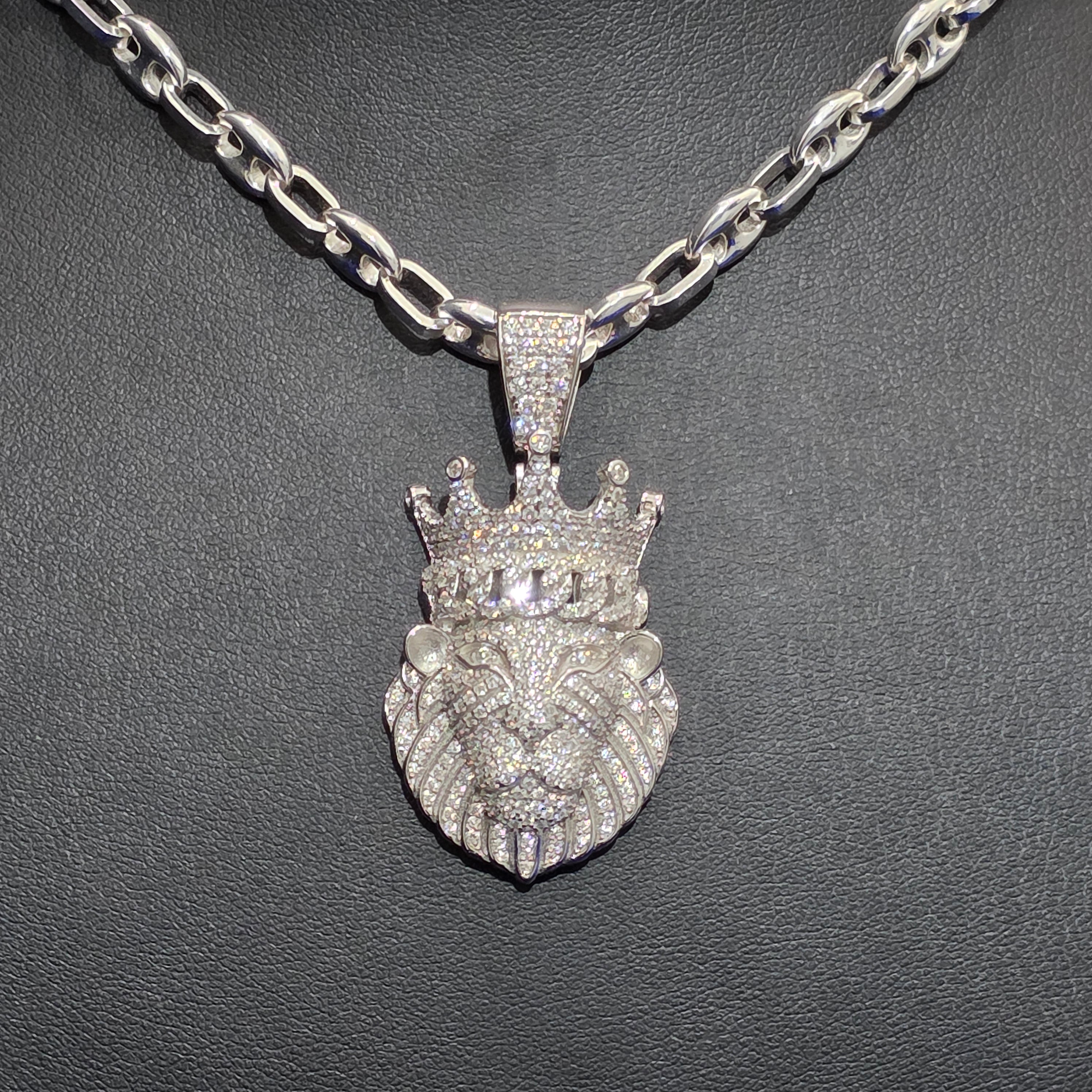 Silver Moissanite Lion Pendant with Chain Combo